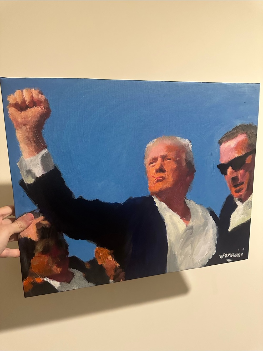 Donald Trump fight! Oil Painting on Canvas 16x20 signed by artist